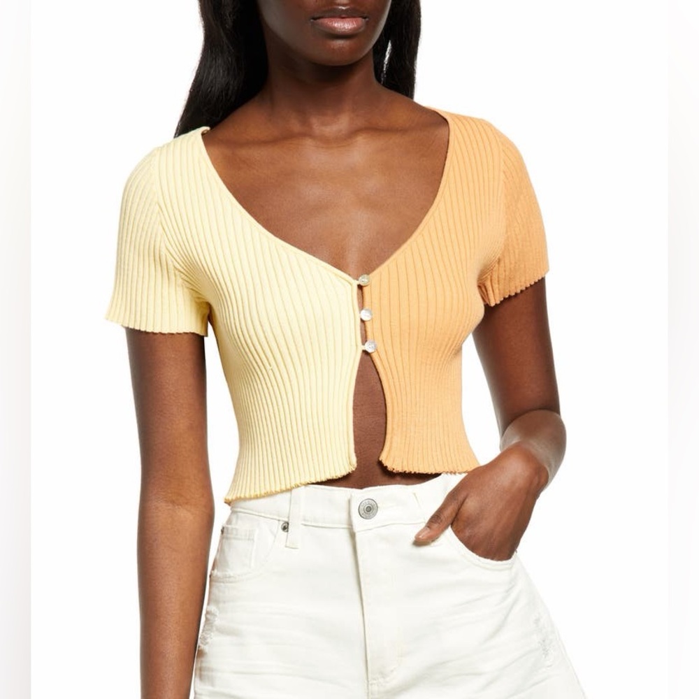 Kendall & Kylie Two-Tone Short Sleeve Button Cardigan